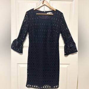 Navy Crochet Long Sleeve Dress